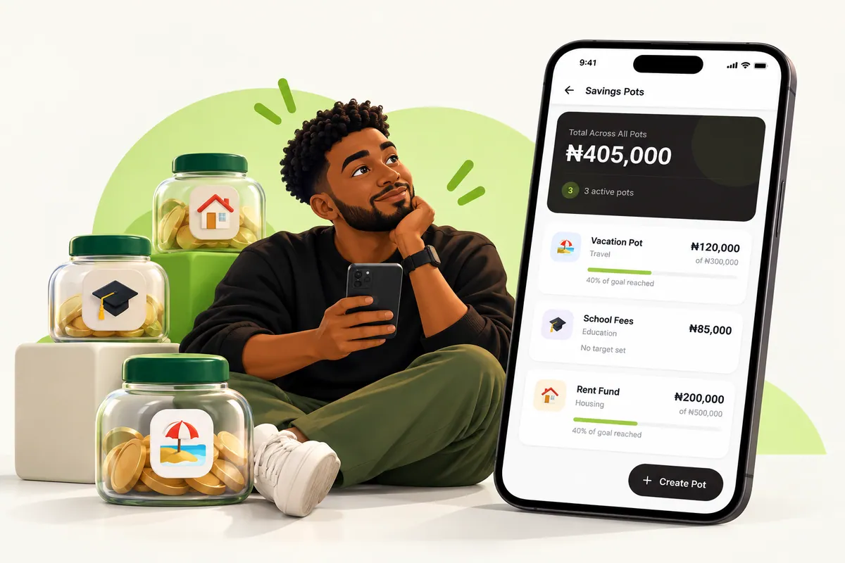 Savings Pots — named goals with progress tracking